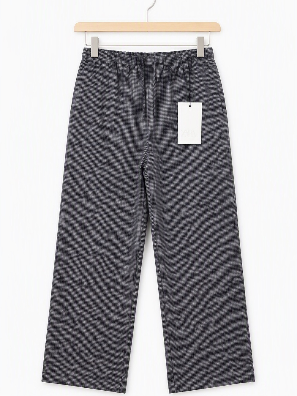 NWT Zara Kids Blue Brown Houndstooth Wide Leg Drawstring Trousers Gingham 8-9Y